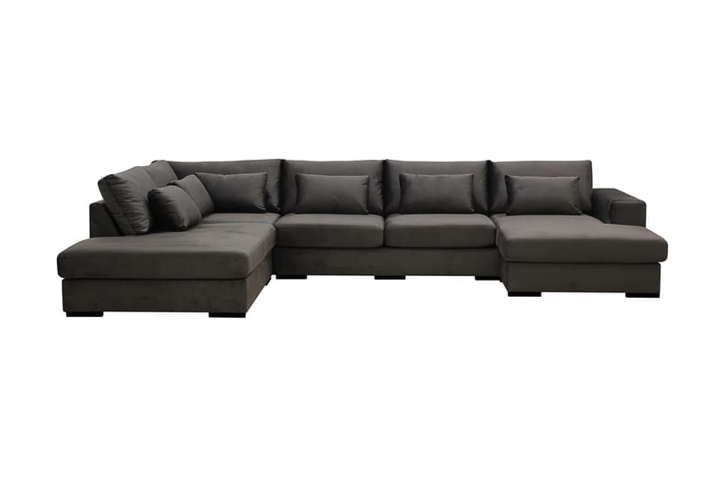 Grande 5-personers U-Sofa med Divan Højre, Mørkegrå Fløjl