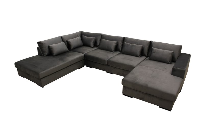 Grande 5-personers U-Sofa med Divan Højre - Mørkegrå Fløjl - Møbler - Sofaer - U Sofa