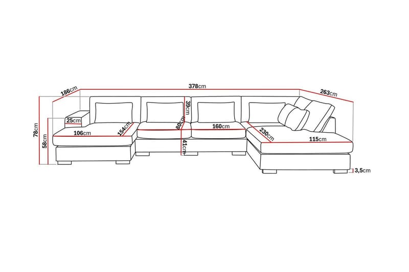 Grande 5-personers U-Sofa med Divan Venstre - Mørkegrå Fløjl - Møbler - Sofaer - U Sofa