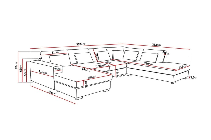 Grande 5-personers U-Sofa med Divan Venstre - Beige Fløjl - Møbler - Sofaer - U Sofa
