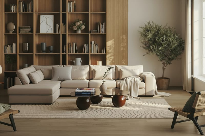 Grande 5-personers Sofa med Chaiselong Venstre - Beige Fløjl - Møbler - Sofaer - Sofa med chaiselong