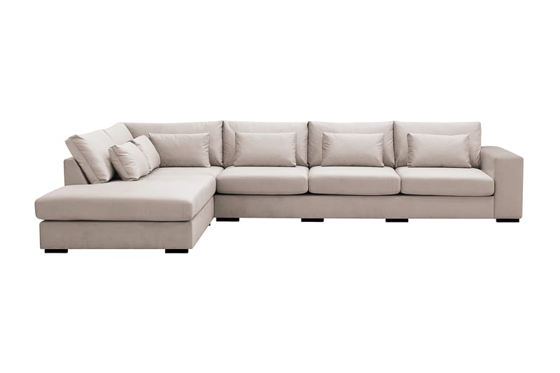 Grande 5-personers Sofa med Chaiselong Venstre, Beige Fløjl