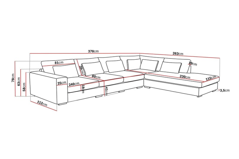 Grande 5-personers Sofa med Chaiselong Højre - Mørkegrå Fløjl - Møbler - Sofaer - Sofa med chaiselong
