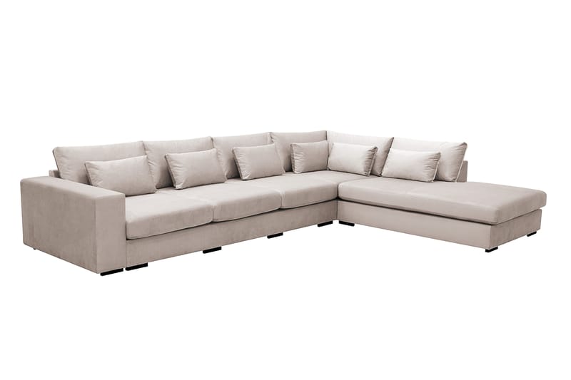 Grande 5-personers Sofa med Chaiselong Højre - Beige Fløjl - Møbler - Sofaer - Sofa med chaiselong
