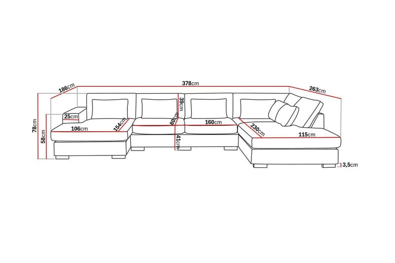Grande 5-personers U-Sofa med Divan Venstre - Mørkegrå Fløjl - Møbler - Sofaer - U Sofa