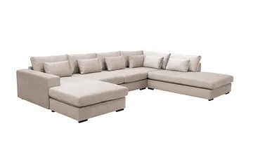 Grande 5-personers U-Sofa med Divan Venstre - Beige Fløjl - Møbler - Sofaer - U Sofa