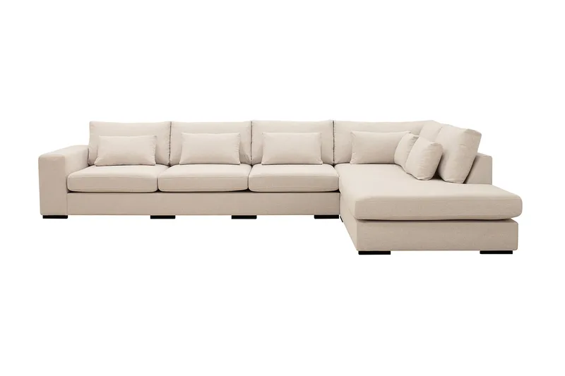 Grande 5-personers Sofa med Chaiselong Højre, Beige Stof