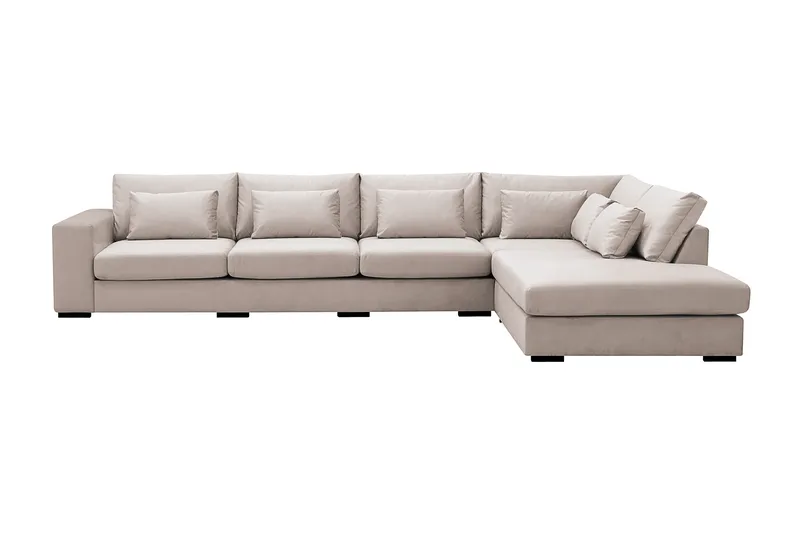 Grande 5-personers Sofa med Chaiselong Højre - Beige Fløjl - Møbler - Sofaer - Sofa med chaiselong
