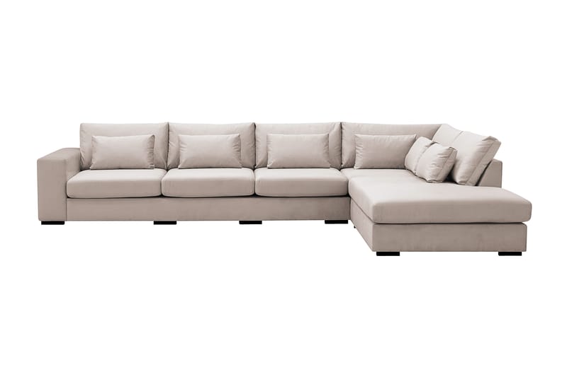 Grande 5-personers Sofa med Chaiselong Højre, Beige Fløjl