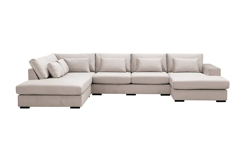 Grande 5-personers U-Sofa med Divan Højre - Beige Fløjl - Møbler - Sofaer - U Sofa