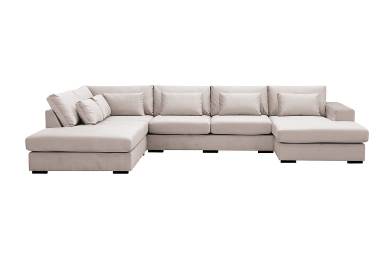 Grande 5-personers U-Sofa med Divan Højre, Beige Fløjl