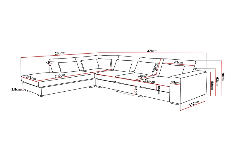 Grande 5-personers Sofa med Chaiselong Venstre - Beige Fløjl - Møbler - Sofaer - Sofa med chaiselong