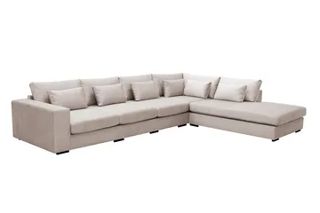 Grande 5-personers Sofa med Chaiselong Højre - Beige Fløjl - Møbler - Sofaer - Sofa med chaiselong
