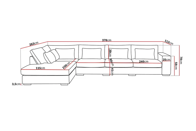 Grande 5-personers Sofa med Chaiselong Venstre - Beige Fløjl - Møbler - Sofaer - Sofa med chaiselong