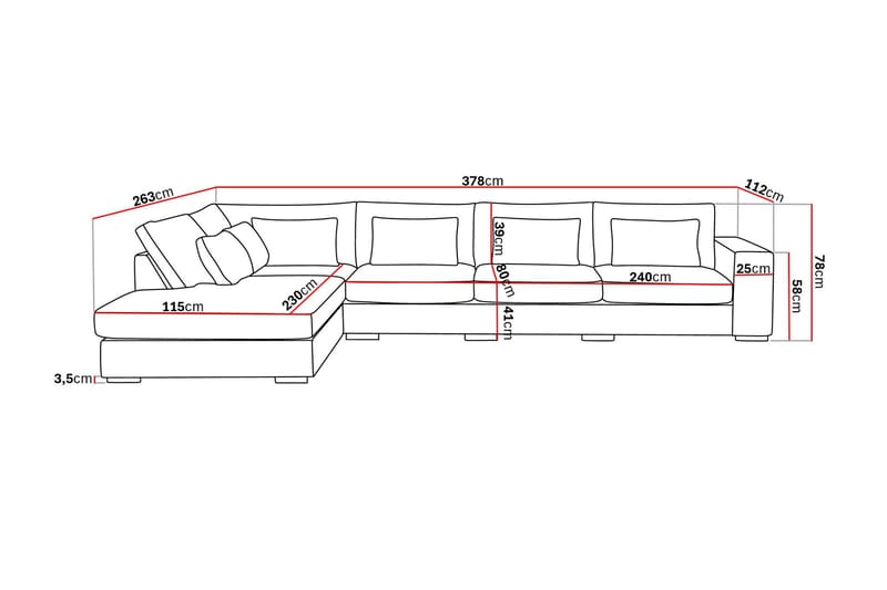Grande 5-personers Sofa med Chaiselong Venstre - Beige Fløjl - Møbler - Sofaer - Sofa med chaiselong