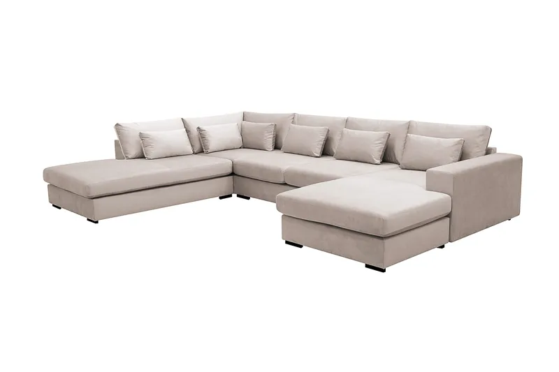 Grande 5-personers U-Sofa med Divan Højre - Beige Fløjl - Møbler - Sofaer - U Sofa
