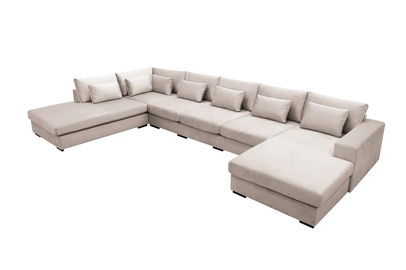Grande 6-personers U-Sofa med Divan Højre - Beige Fløjl - Møbler - Sofaer - U Sofa