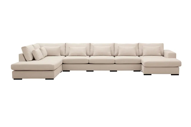 Grande 6-personers U-Sofa med Divan Højre, Beige Stof