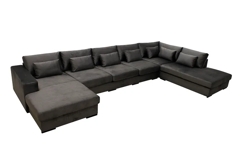 Grande 6-personers U-Sofa med Divan Venstre - Mørkegrå Fløjl - Møbler - Sofaer - U Sofa