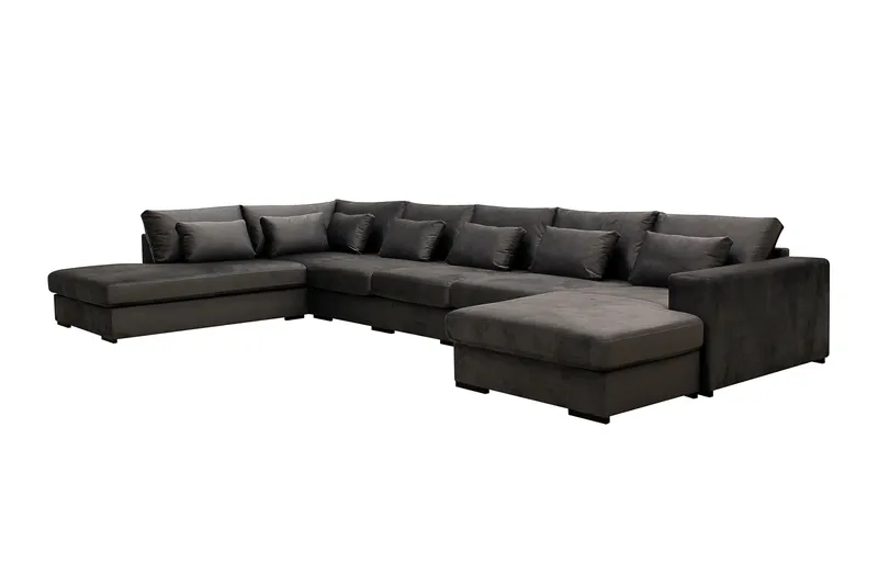 Grande 6-personers U-Sofa med Divan Højre - Mørkegrå Fløjl - Møbler - Sofaer - U Sofa