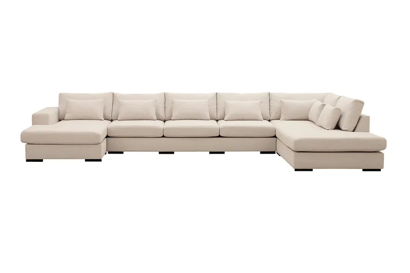 Grande 6-personers U-Sofa med Divan Venstre, Beige Stof