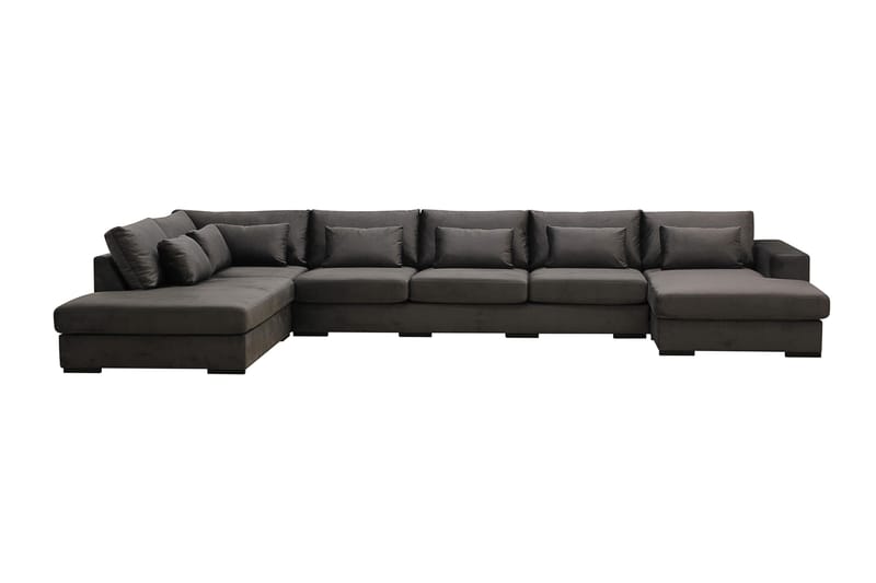 Grande 6-personers U-Sofa med Divan Højre, Mørkegrå Fløjl