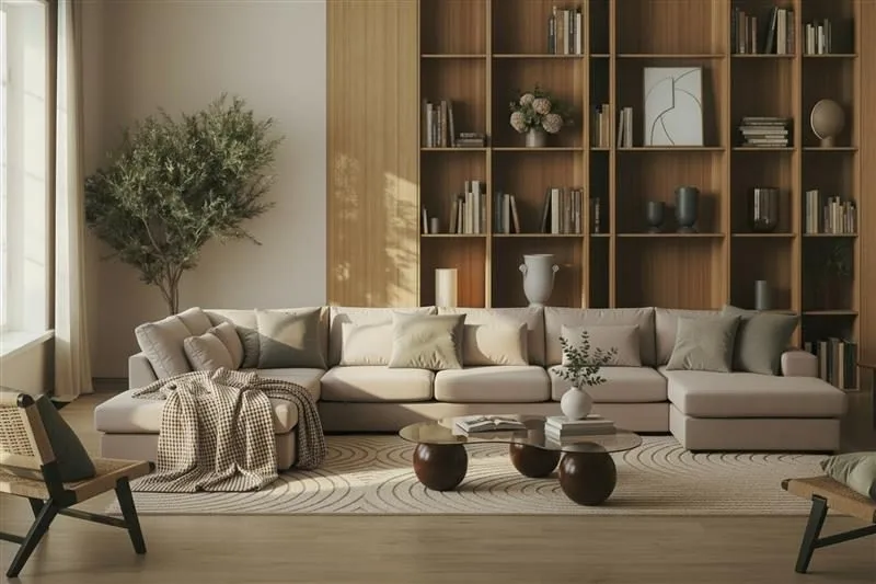 Grande 6-personers U-Sofa med Divan Venstre - Beige Fløjl - Møbler - Sofaer - U Sofa