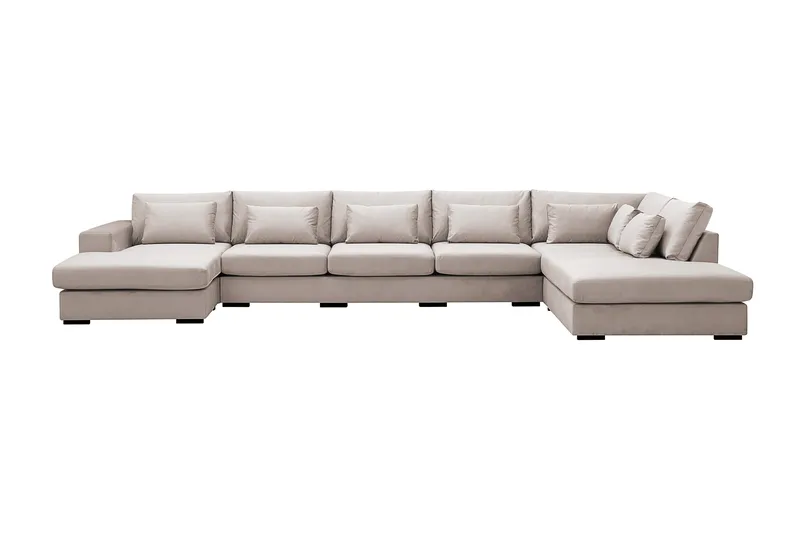 Grande 6-personers U-Sofa med Divan Venstre, Beige Fløjl