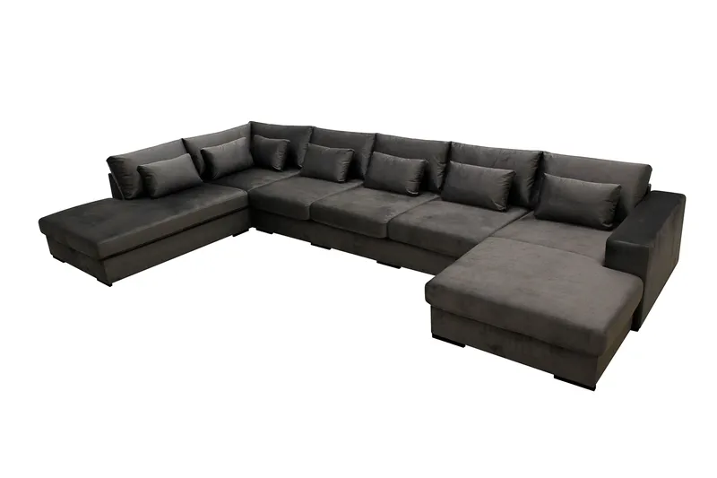 Grande 6-personers U-Sofa med Divan Højre - Mørkegrå Fløjl - Møbler - Sofaer - U Sofa