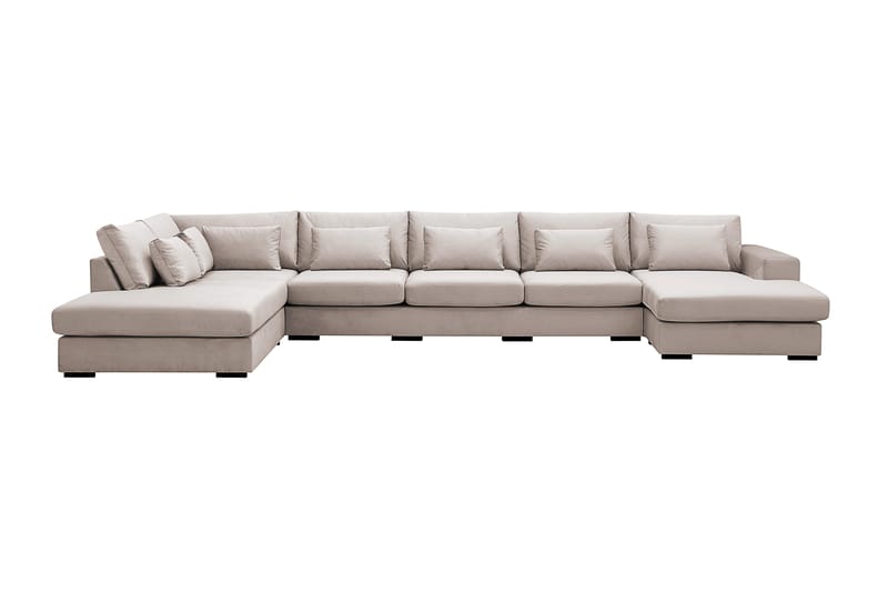Grande 6-personers U-Sofa med Divan Højre - Beige Fløjl - Møbler - Sofaer - U Sofa