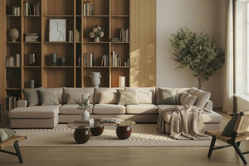 Grande 6-personers U-Sofa med Divan Venstre - Beige Fløjl - Møbler - Sofaer - U Sofa