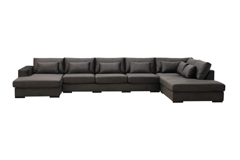 Grande 6-personers U-Sofa med Divan Venstre, Mørkegrå Fløjl
