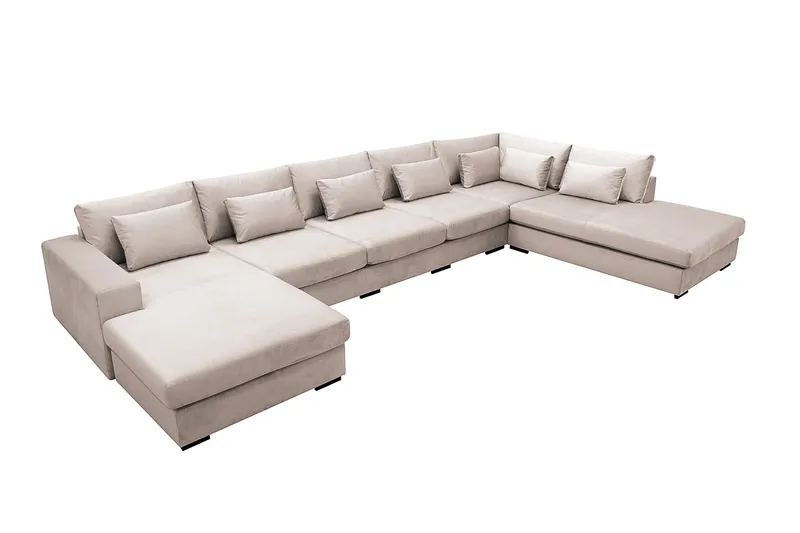 Grande 6-personers U-Sofa med Divan Venstre - Beige Fløjl - Møbler - Sofaer - U Sofa