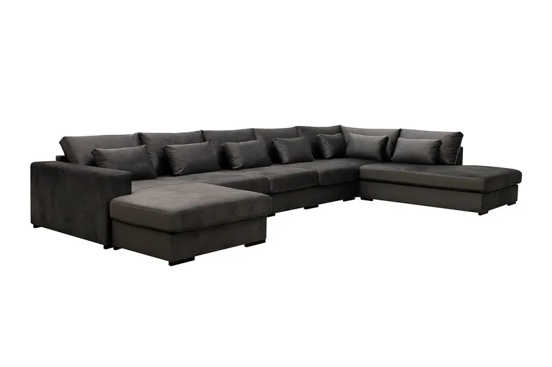 Grande 6-personers U-Sofa med Divan Venstre - Mørkegrå Fløjl - Møbler - Sofaer - U Sofa