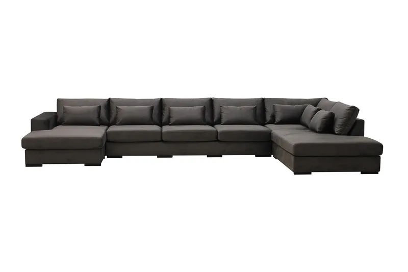 Grande 6-personers U-Sofa med Divan Venstre, Mørkegrå Fløjl
