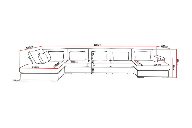 Grande 6-personers U-Sofa med Divan Højre - Mørkegrå Fløjl - Møbler - Sofaer - U Sofa