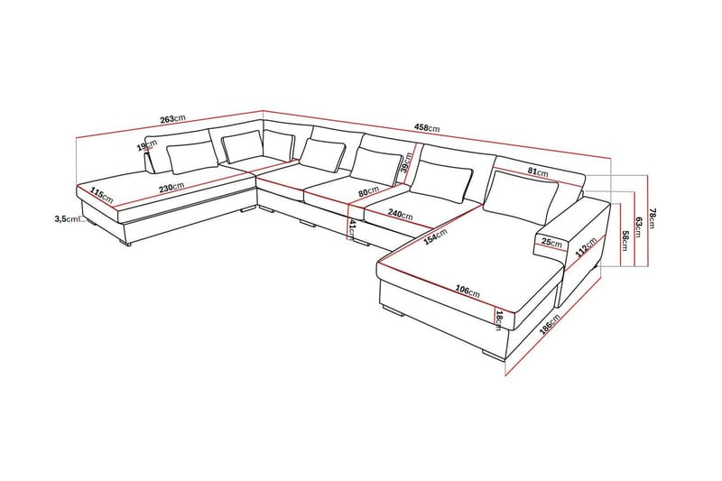 Grande 6-personers U-Sofa med Divan Højre - Beige Fløjl - Møbler - Sofaer - U Sofa