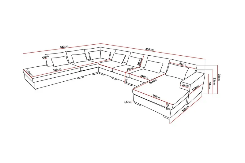 Grande Stor 7-personers U-Sofa med Divan Højre - Mørkegrå Fløjl - Møbler - Sofaer - U Sofa