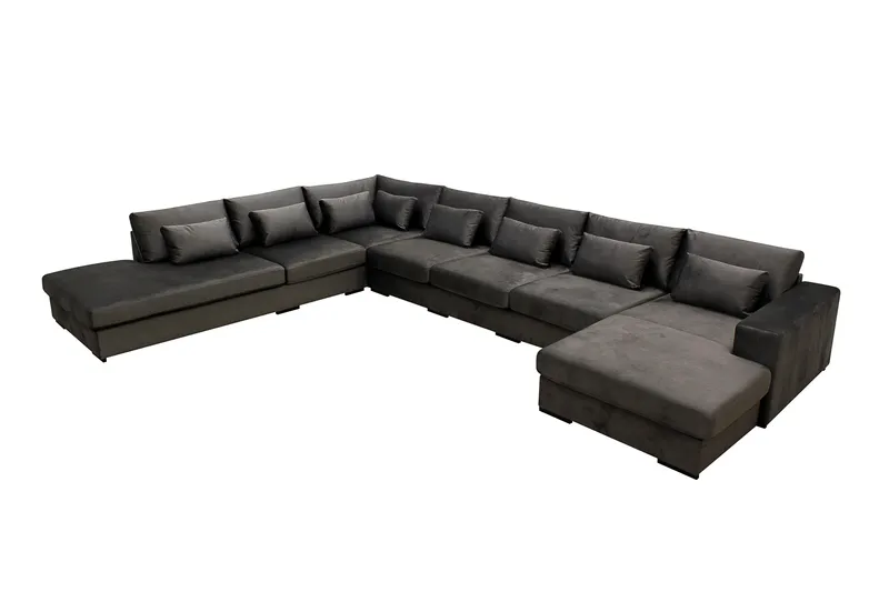 Grande Stor 7-personers U-Sofa med Divan Højre - Mørkegrå Fløjl - Møbler - Sofaer - U Sofa