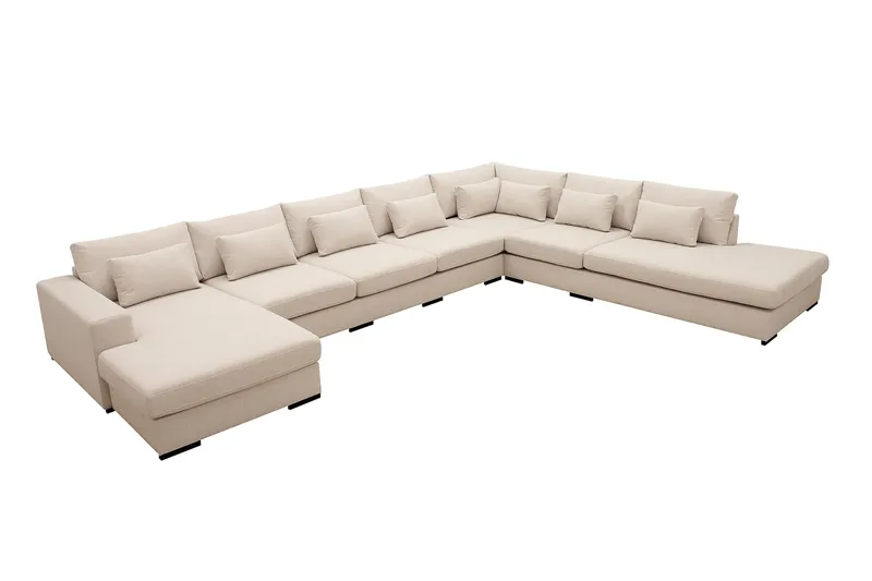 Grande Stor 7-personers U-Sofa med Divan Venstre - Beige Stof - Møbler - Sofaer - Modulsofaer - Komplet modulsofa