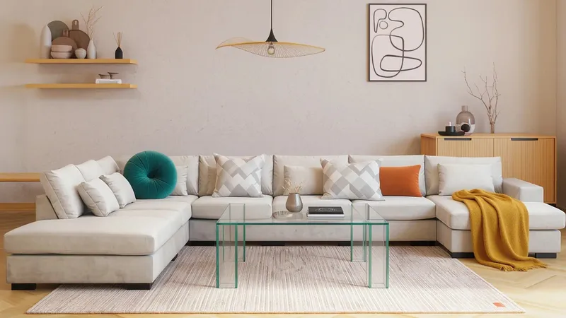 Grande Stor 7-personers U-Sofa med Divan Højre - Beige Fløjl - Møbler - Sofaer - U Sofa