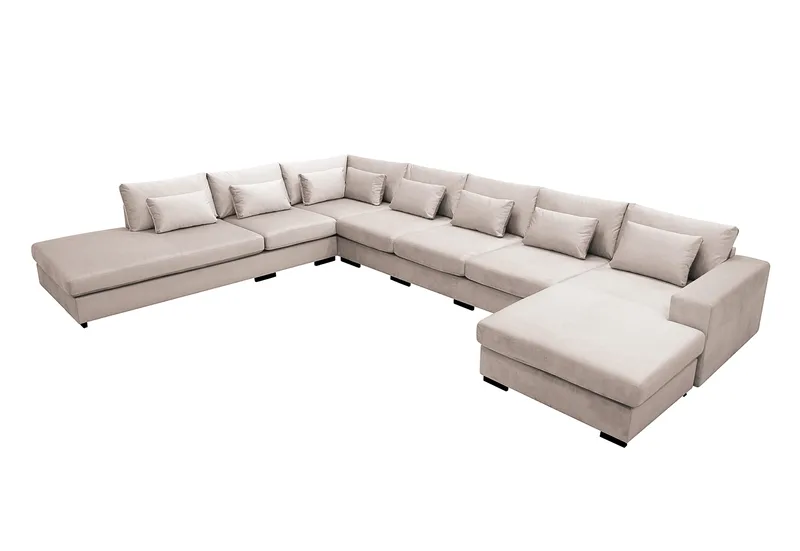 Grande Stor 7-personers U-Sofa med Divan Højre - Beige Fløjl - Møbler - Sofaer - U Sofa