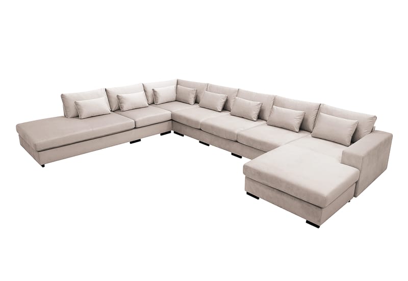 Grande Stor 7-personers U-Sofa med Divan Højre - Beige Fløjl - Møbler - Sofaer - Velour sofaer