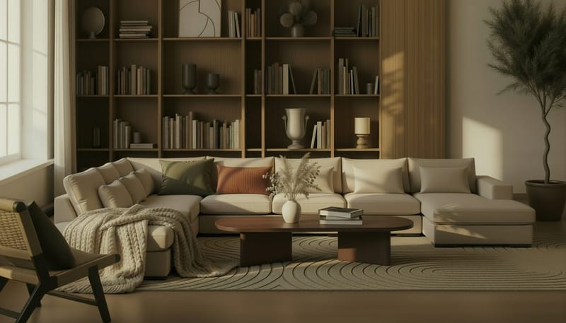 Grande Stor 7-personers U-Sofa med Divan Højre - Beige Stof - Møbler - Sofaer - Modulsofaer - Komplet modulsofa