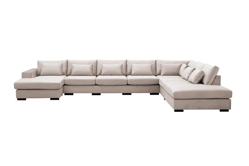 Grande Stor 7-personers U-Sofa med Divan Venstre, Beige Fløjl