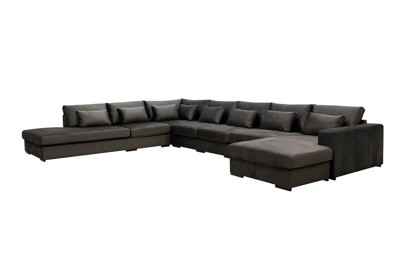 Grande Stor 7-personers U-Sofa med Divan Højre - Mørkegrå Fløjl - Møbler - Sofaer - U Sofa