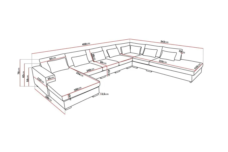 Grande Stor 7-personers U-Sofa med Divan Venstre - Beige Fløjl - Møbler - Sofaer - Velour sofaer