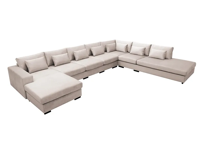 Grande Stor 7-personers U-Sofa med Divan Venstre - Beige Fløjl - Møbler - Sofaer - Velour sofaer