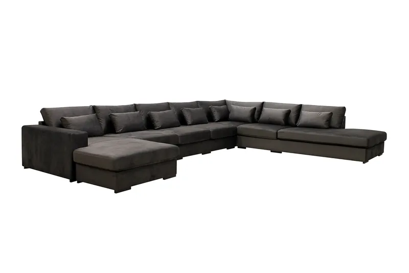 Grande Stor 7-personers U-Sofa med Divan Venstre - Mørkegrå Fløjl - Møbler - Sofaer - Velour sofaer