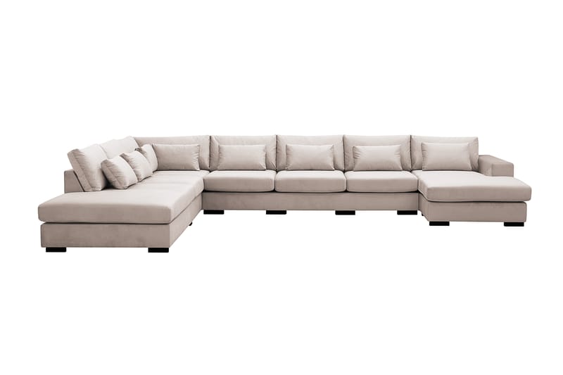 Grande Stor 7-personers U-Sofa med Divan Højre - Beige Fløjl - Møbler - Sofaer - U Sofa